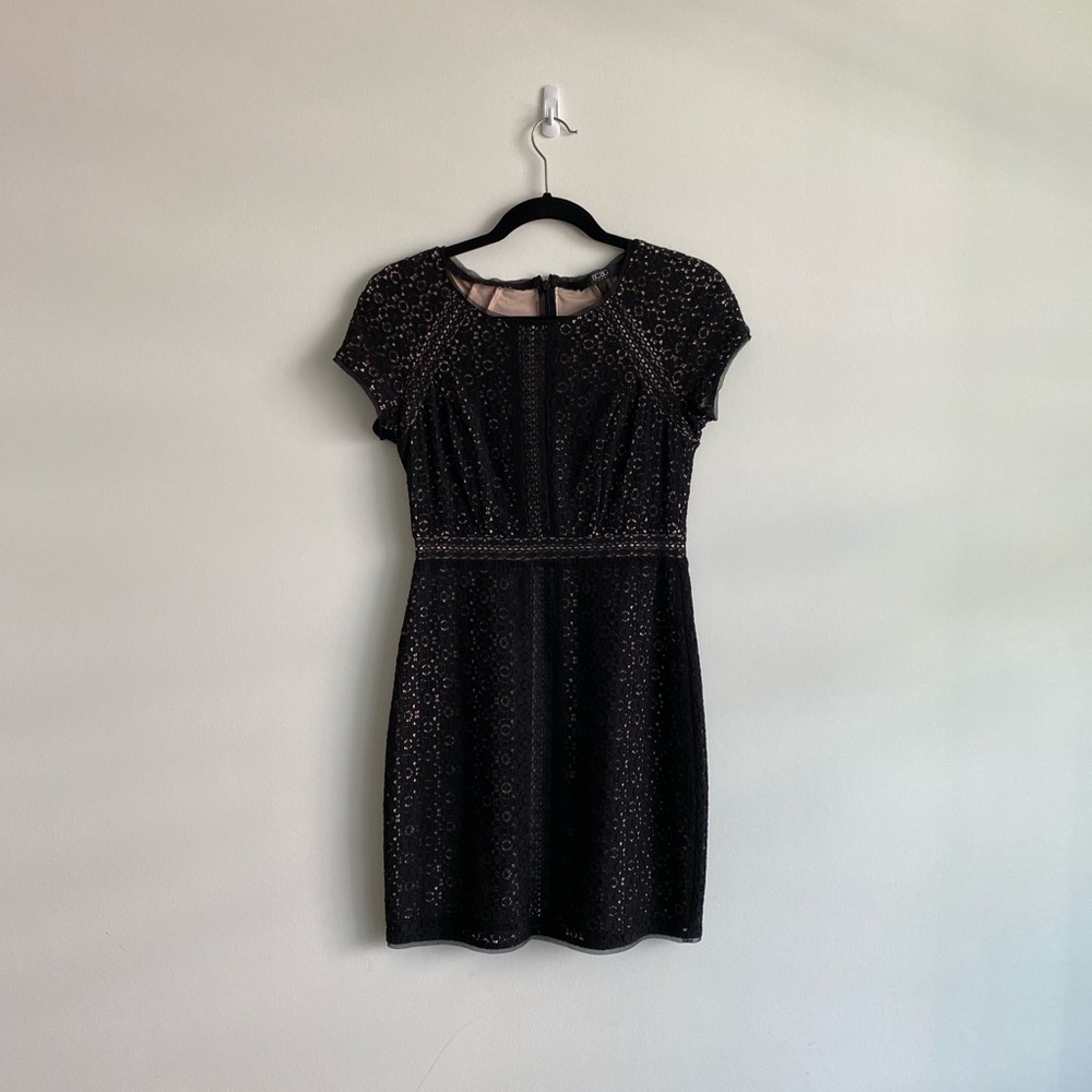 BCBG PARIS Black Crochet Cream Mini Dress